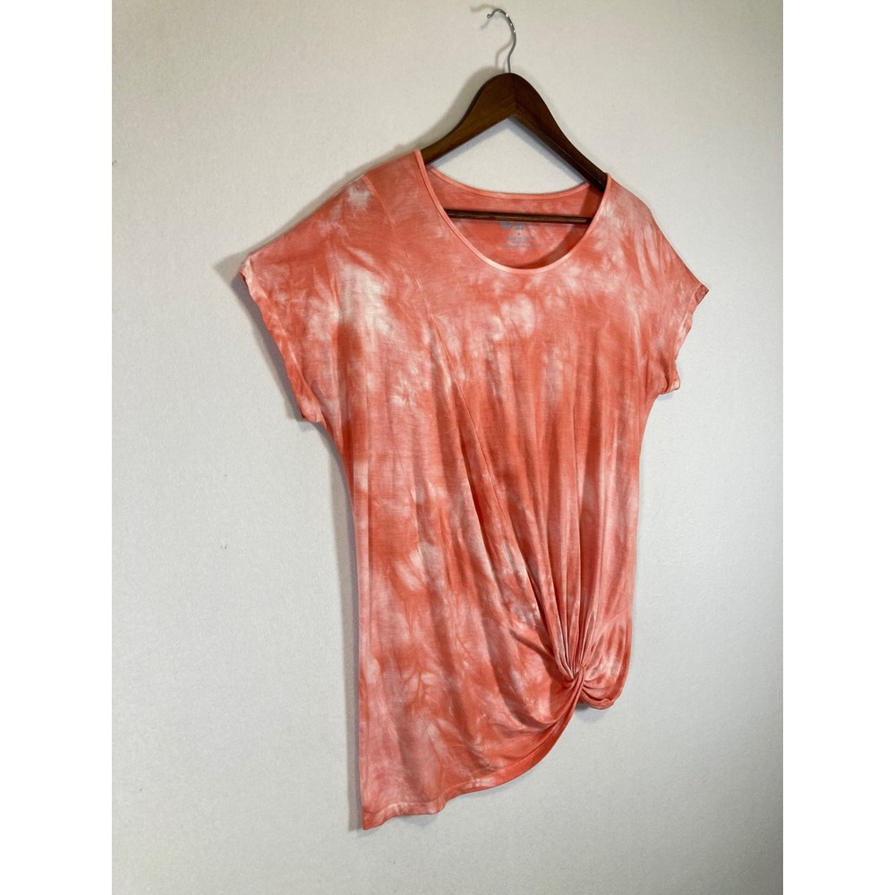 Boho Sahalie Womens Medium Coral Tie Dye Side Knot Front Twist Dolman Tee Shirt - Picture 8 of 9
